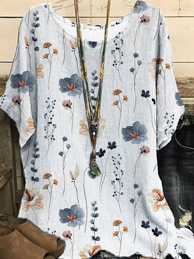 Women's Shirt T Shirt Tee Top Print Flowers Elegant Fashion