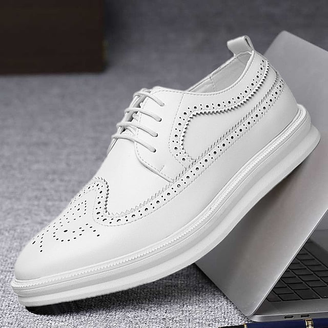 Derby Lace-Up - Brogue Leather Stylish Men's White Shoes