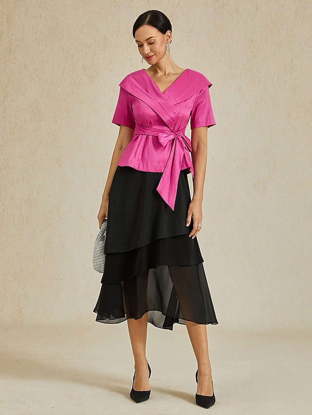 Women's With Belt Solid Color Stylish Turndown Fuchsia