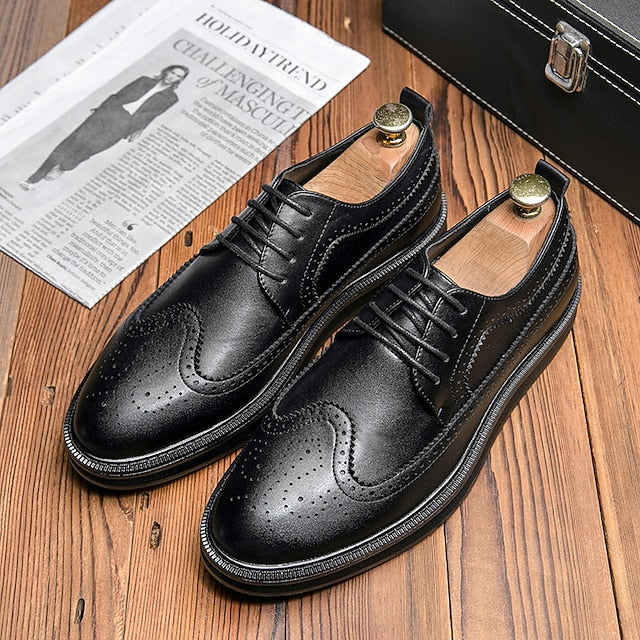 Derby Lace-Up - Brogue Leather Stylish Men's White Shoes