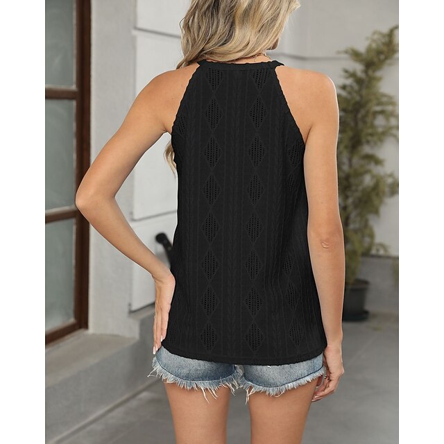 Women's Tank Top Eyelet Plain Fashion Stylish Classic