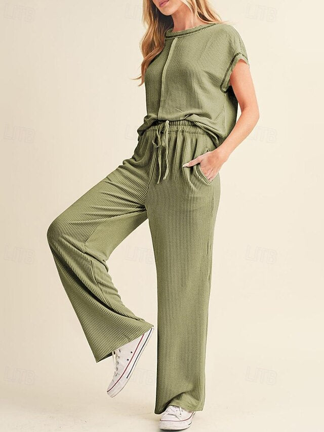 Women's Pants Sets Bolero Top Short Sleeve Crew Neck Plain