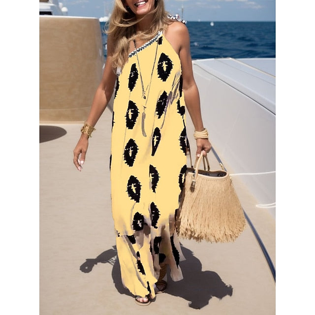 Women's Print Print Halter Neck Maxi long Dress Daily