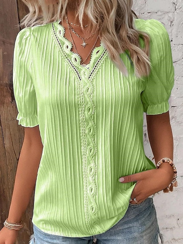 Women's Blouse Lace Tops Lace Patchwork Solid Color Stylish
