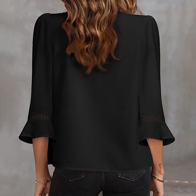 Women's Shirt Dress Shirt Blouse Patchwork Eyelet Buttons