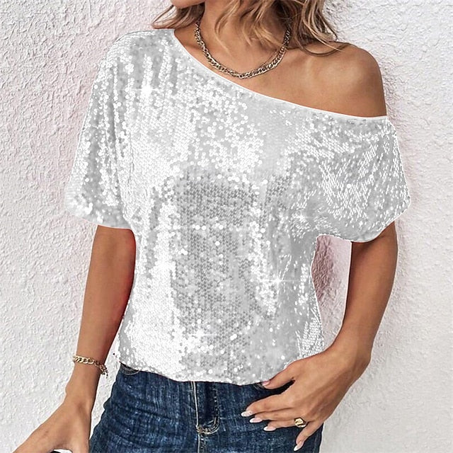 Women's Summer Tops Blouse Dressy Tops Sequin Tops Ruched