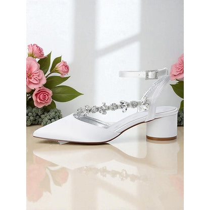 Block Pumps Heel Purple with Satin Rhinestone Women's