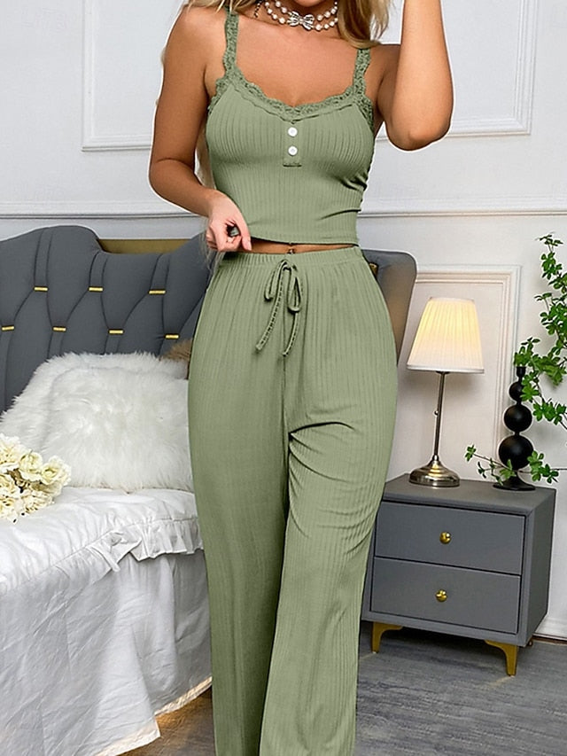 Women's Pajama Set Casual Comfort Pure Color Elastic Waist