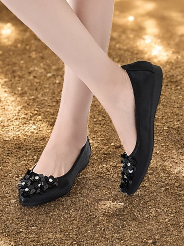 Floral Flats Embellished Foldable Comfortable Women's –