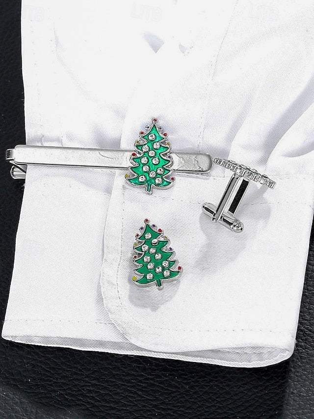 and Christmas Tie - Set Clip Men's Cufflinks Tree Festive