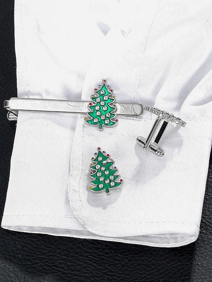 and Christmas Tie - Set Clip Men's Cufflinks Tree Festive
