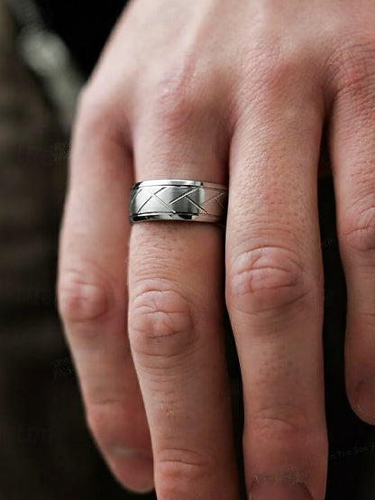 Stainless – Pattern Rings Modern Steel Men's Geometric