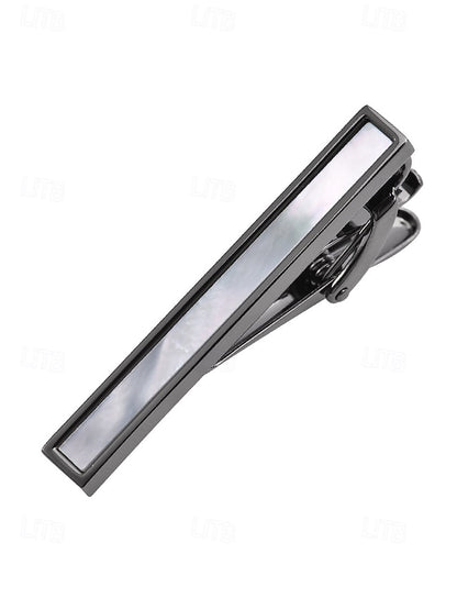 Men's pearl clip tie and brass with mother inlaid of