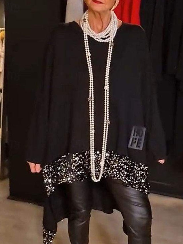 Women's Blouse Sequins Patchwork Color Block Stylish Modern