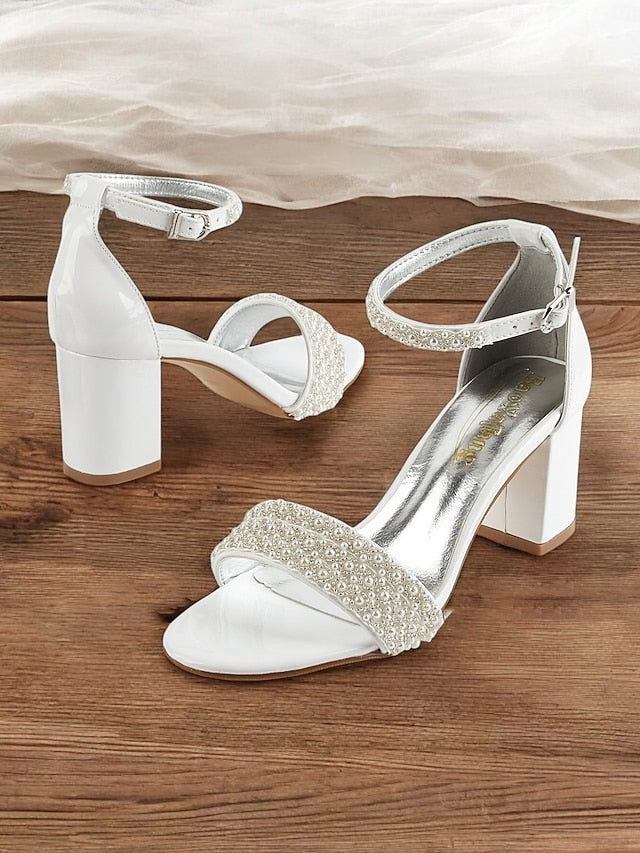 with Ankle for Ivory Pearl-Embellished Strap Heels Open-Toe