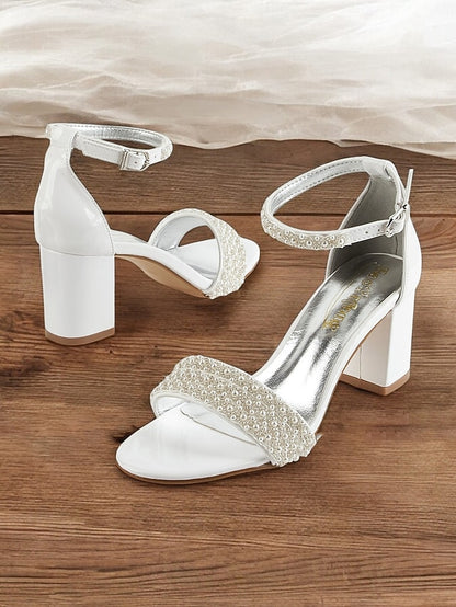 with Ankle for Ivory Pearl-Embellished Strap Heels Open-Toe