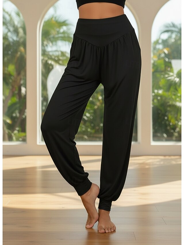 Women's Yoga Pants Side Pockets Wide Leg Harem High Waist