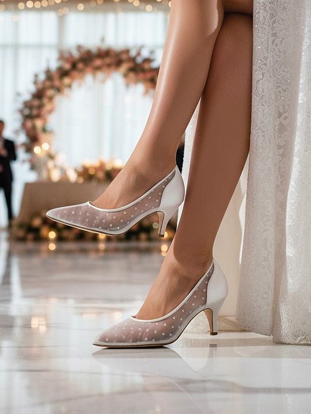 Women's Low and Mesh with Polka White Shoes Dot Wedding