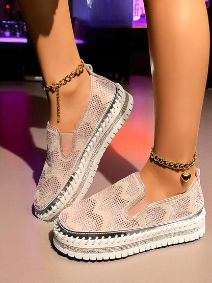 with Slip-On Platform Glitter Sneakers Mesh Women's