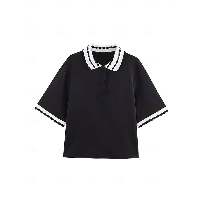 Women's T Shirt Tee Wavy Edge Contrasting Colors Elegant