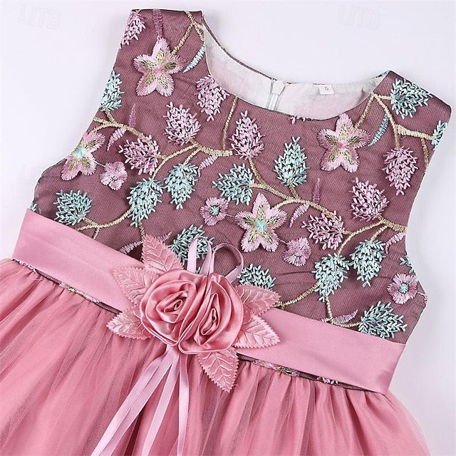 Flower 3D Girl Party Sleeveless Girls' Dress