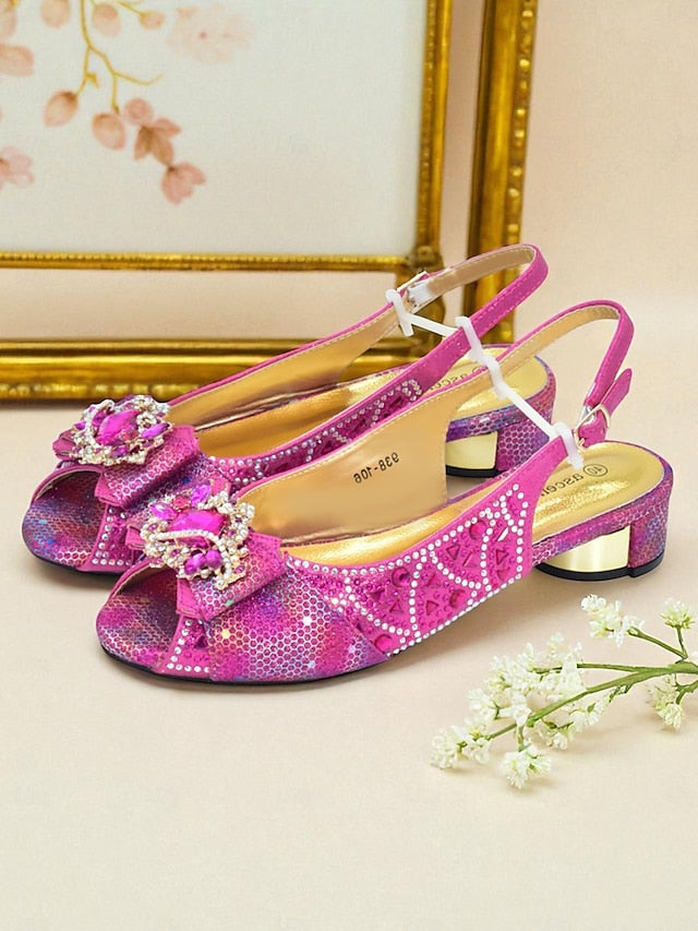 Women's Rhinestone and Gold Heels Matching Slingback Clutch