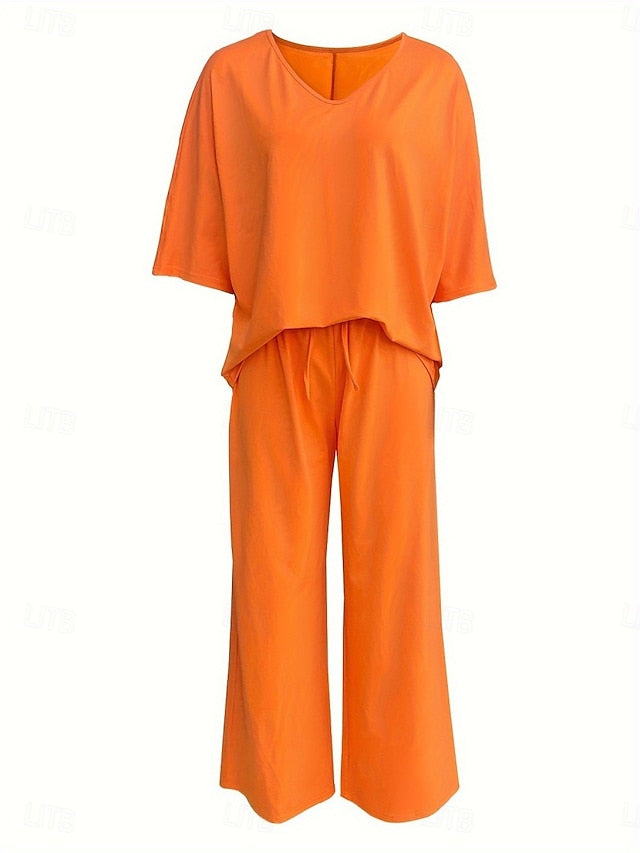 Women's Two Piece Sets Pants Sets Bolero Top Short Sleeve V
