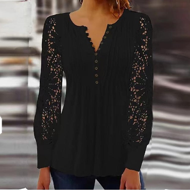 Women's Cotton Lace Shirt Blouse Dressy Tops Elegant