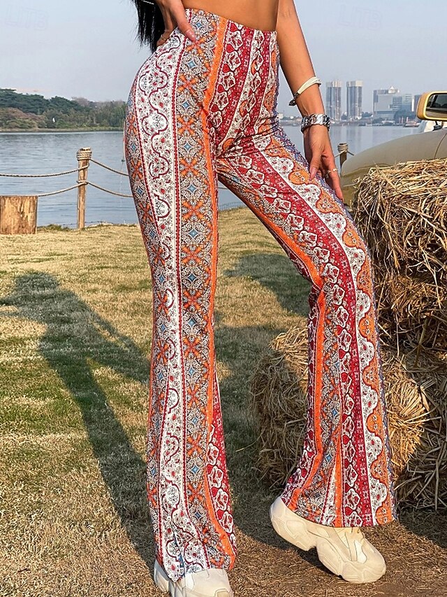 Women's Bell Bottom Slacks Fashion Boho Full Length Natural