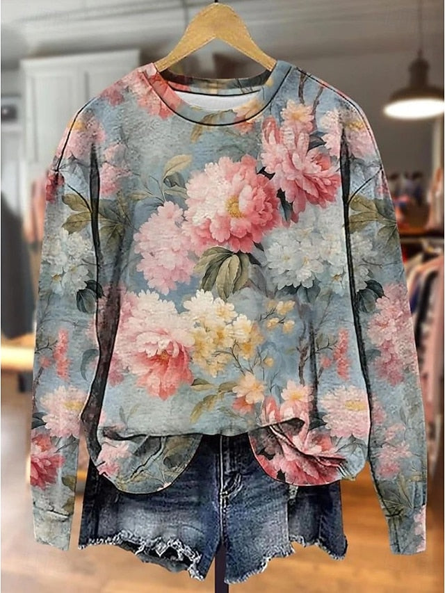 Women's Pullover Sweatshirt Floral Graphic Warm Active