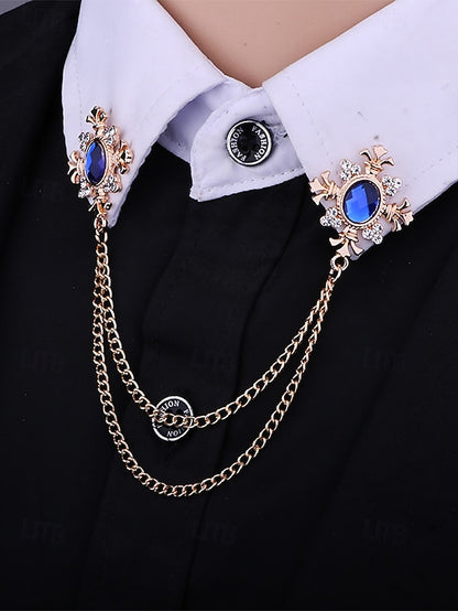 Blue – Gem Double Collar Brooch Elegant Chain Vintage