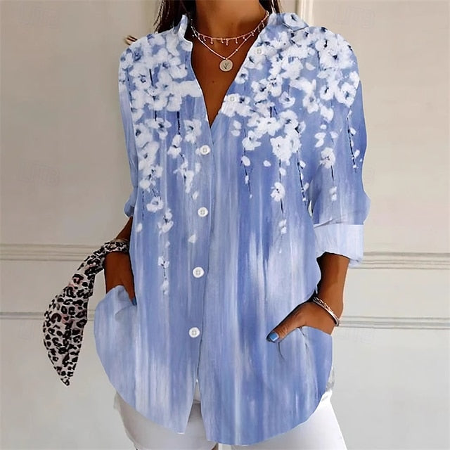Women's Shirt Summer Tops Faux Cotton Linen Flower Daily