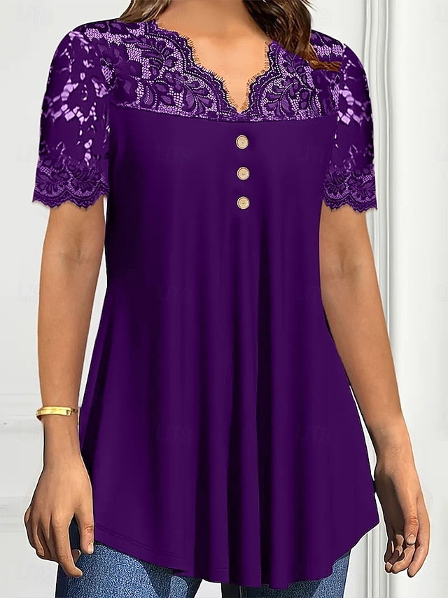 Women's Lace Shirt Lace Patchwork Buttons Solid Color