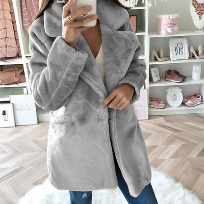 Pocket Casual Fur Warm Comfortable Coat Women's Faux