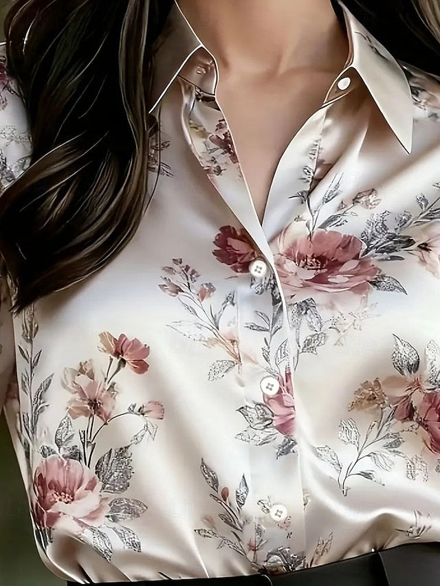 Women's Shirt Elegant Satin Top Blouse Ruched Buttons