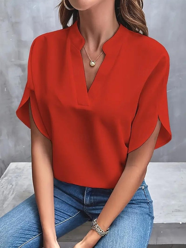 Blouse Dressy Tops Women's Black White Yellow Solid / Plain