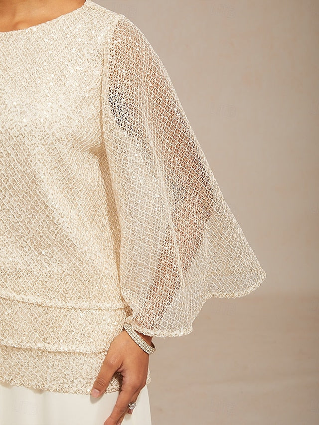 Women's Blouse Lace Tops Sequins Illusion Solid Color