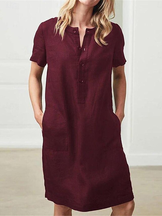 Women's Wine khaki Gray Summer Spring Midi Dress Faux