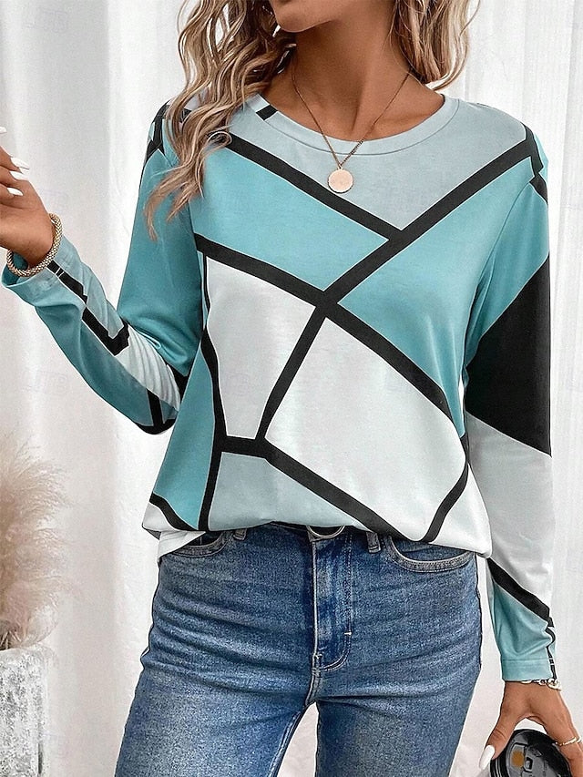 Women's T shirt Crew Neck Long Sleeve Tunic Casual Color