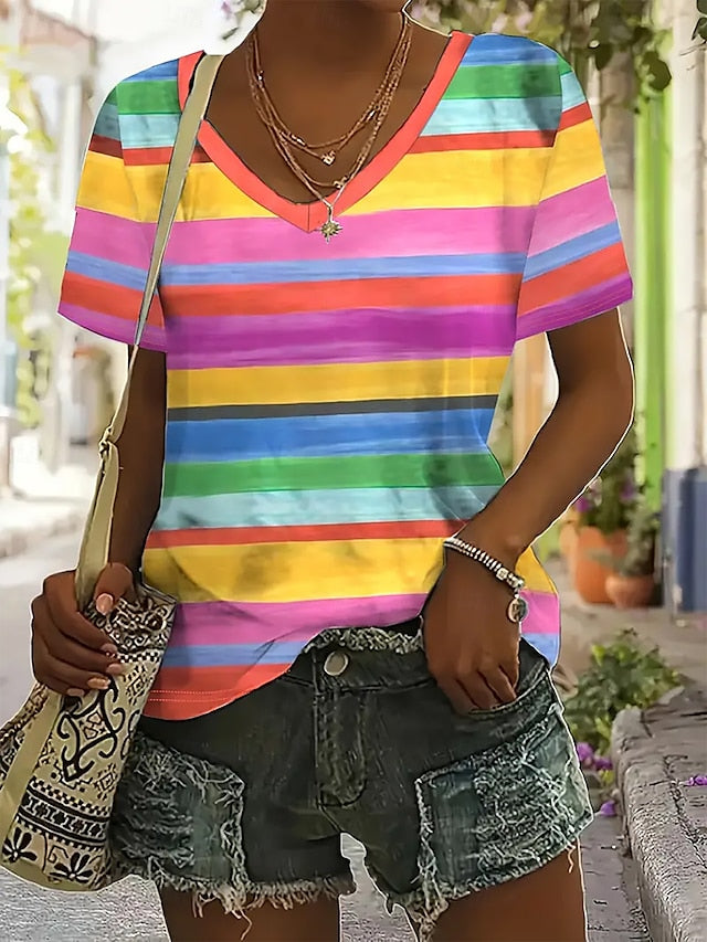 Women's T Shirt Summer Tops Print Graphic Striped Classic