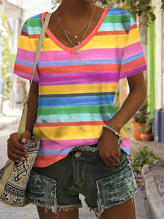 Women's T Shirt Summer Tops Print Graphic Striped Classic