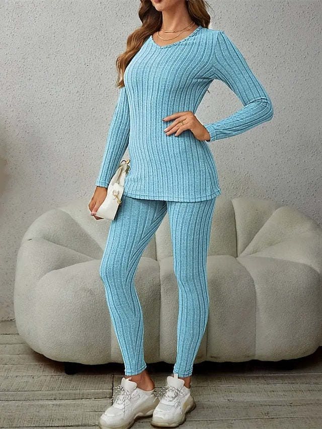 Women's T Shirt Pants Sets Bolero Top Long Sleeve V Neck