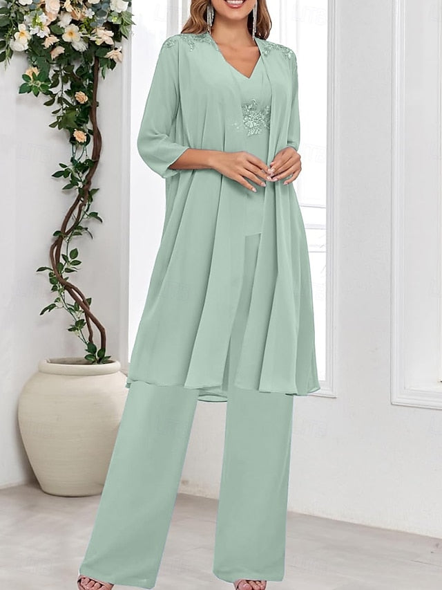 Piece Wedding the Guest V 3 Elegant Dress Mother of Simple Bride