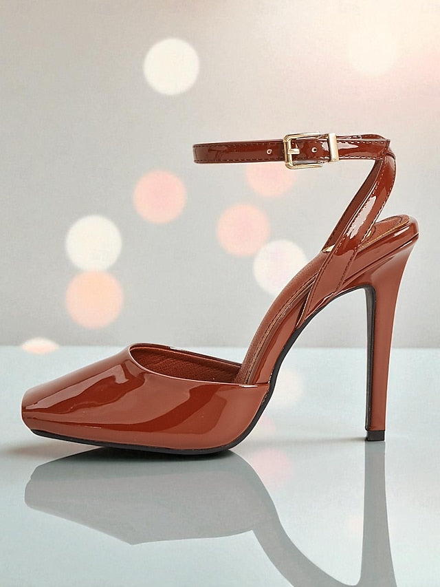 Leather Heels Peep High - Women's Toe Patent Green Dark