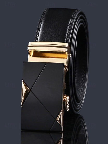 Elegant Belt Adjustable with Metal Men's Black Leather