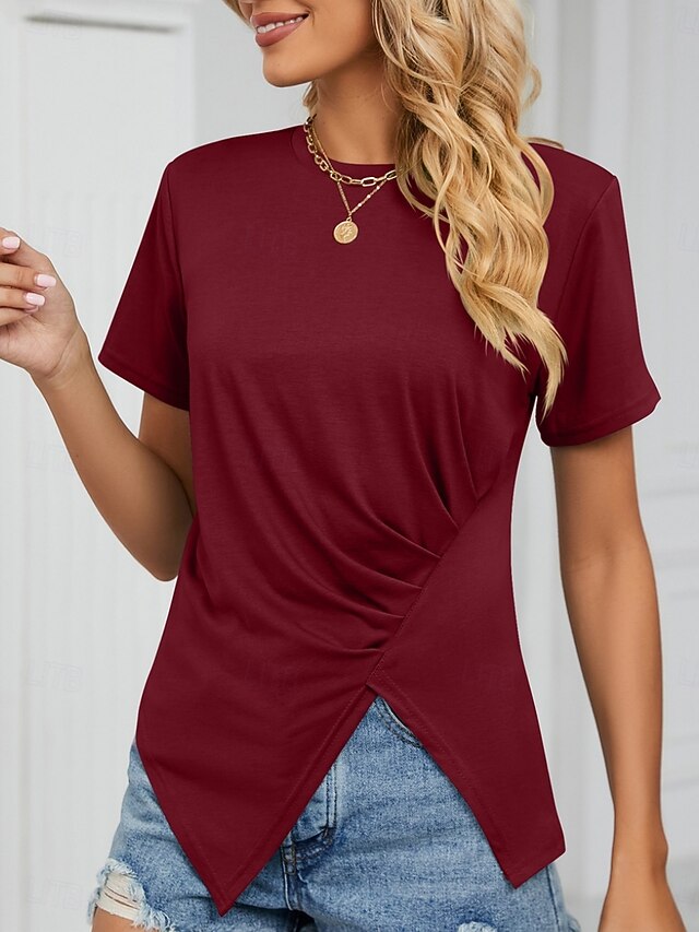 Women's T Shirt Tee Top Ruched Plain Fashion Stylish