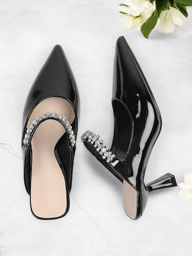 Heeled Women's Rhinestone Embellished Slip-On Pointed-Toe