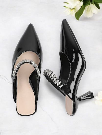 Heeled Women's Rhinestone Embellished Slip-On Pointed-Toe