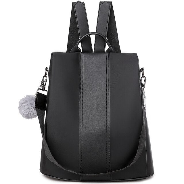 Purse Women's Faux Convertible Leather Backpack with Pom