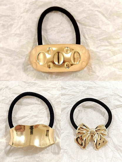 Band Hair Scrunchies Tone Gold Elastic Women's with -